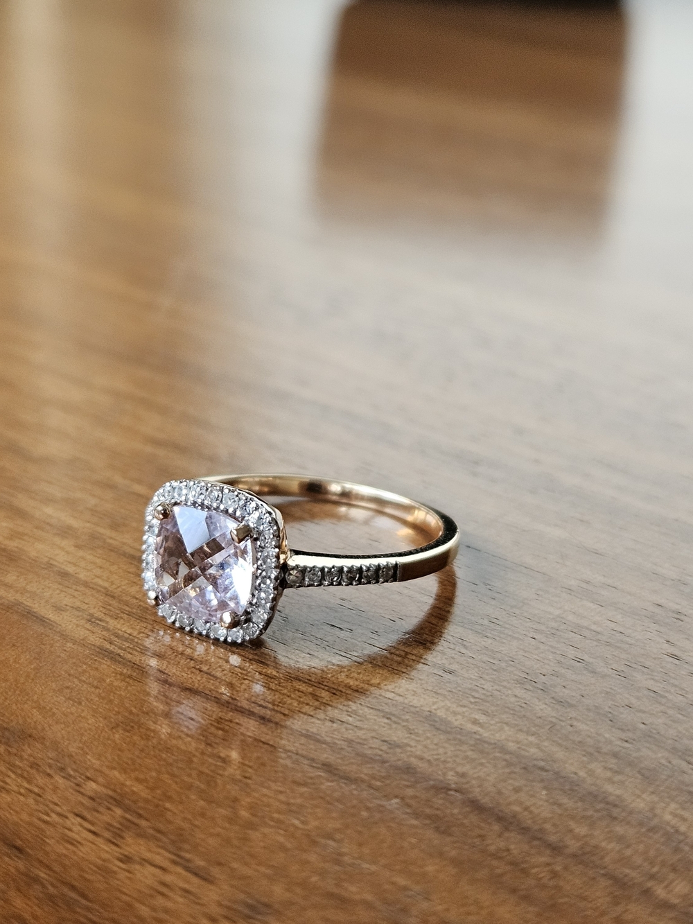 14K Yellow Gold and Pink Topaz Ring Size Cushion Cut 7.25